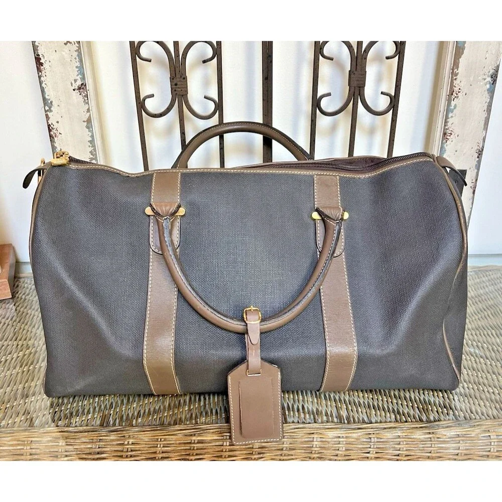 Dunhill Boston Weekender Bag Brown Leather & Coated Canvas Dunhill Lock/Key Tag
